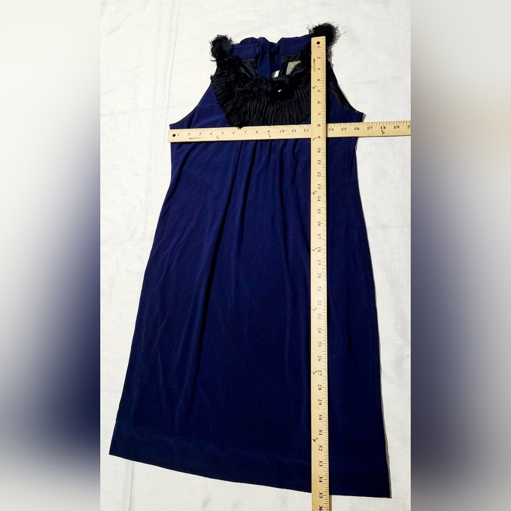 Taylor Navy Blue Pleated With Black Ruffle Sleeveless Shift Tent Tunic Dress 4 - Picture 9 of 10